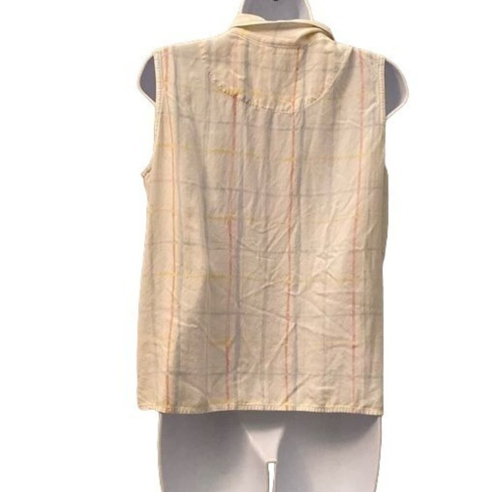 Liz Claiborne Sleeveless Button Down Top White Multi Colored Lines Medium - Picture 3 of 5